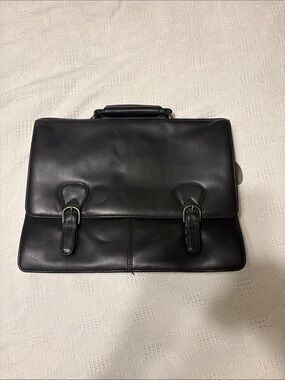 Kenneth Cole Black Leather Buckle Briefcase